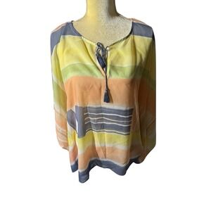 Chico's Kimono Tunic‎ Top Women's Small/Medium Multicolor Abstract Tie